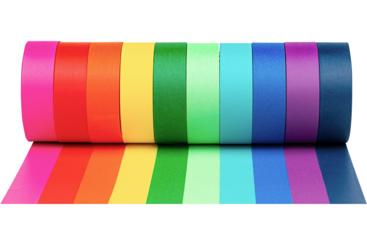 Washi Tape regenboog kleuren assorti 15 mm x 5 mtr, 10 stuks