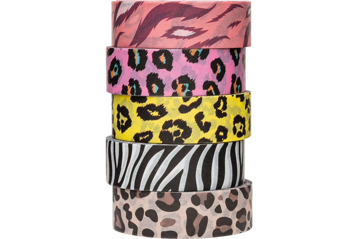 Washi Tape dierenpatronen 15 mm x 5 meter, 5 stuks