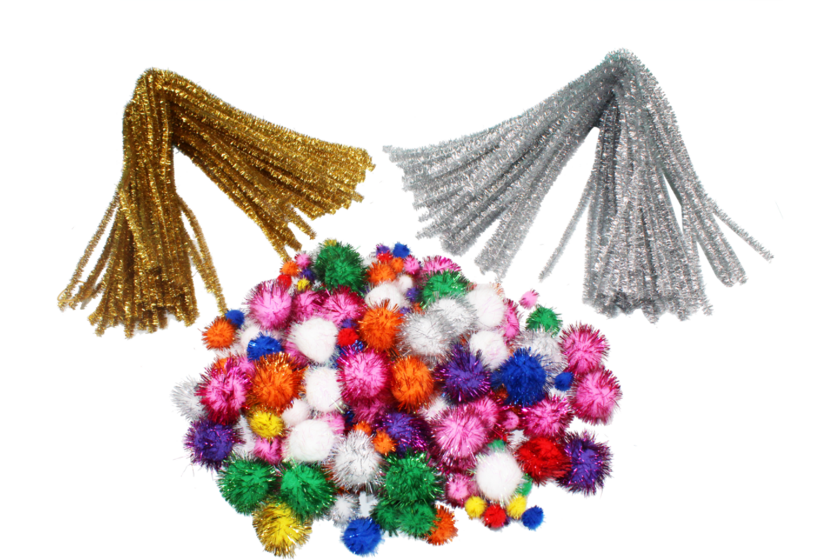 Chenilledraad/pompons glitterpakket assorti, 300 stuks