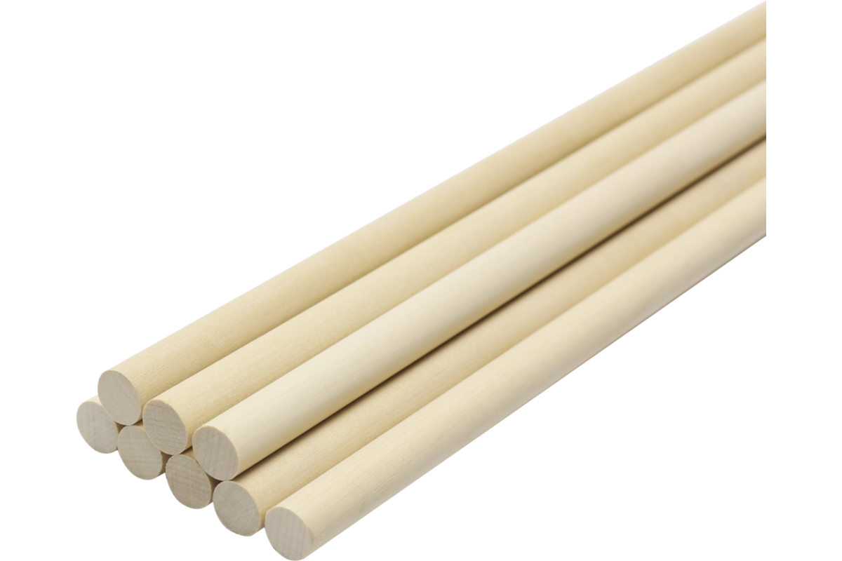 Stokjes hout rond 12 mm x 33 cm, 20 stuks