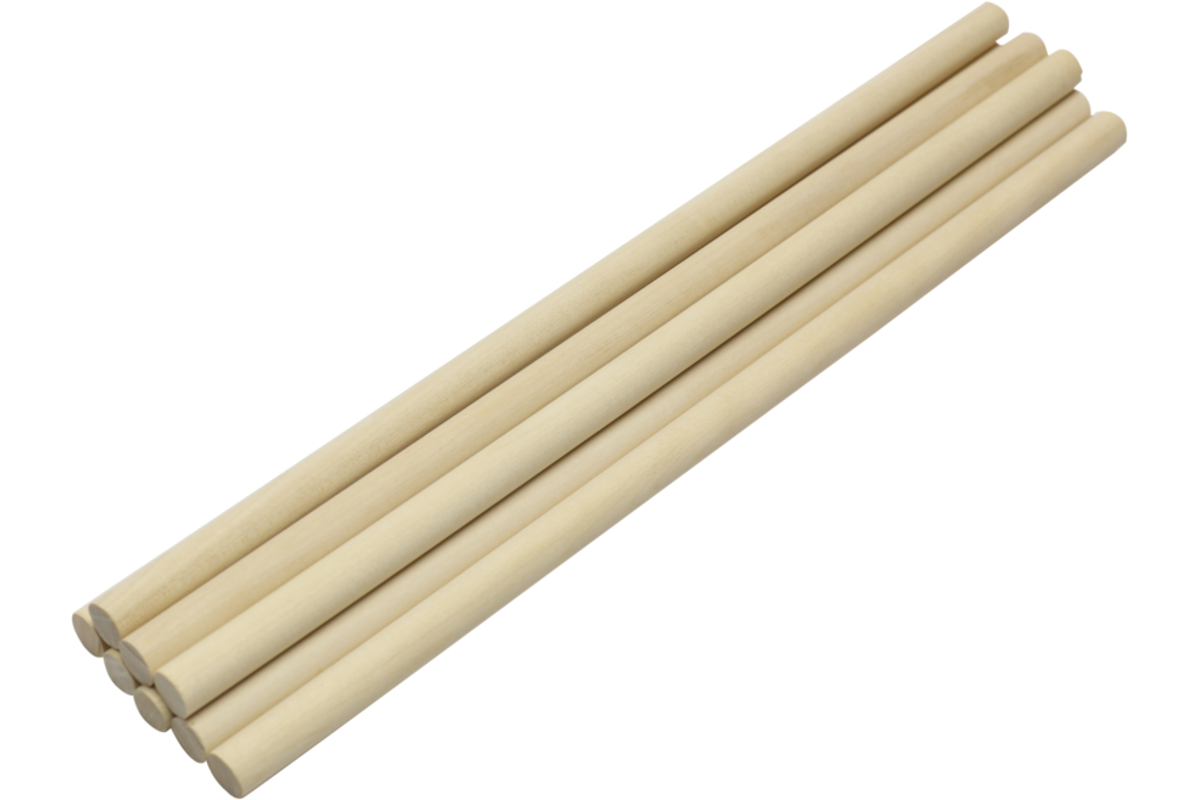 Stokjes hout rond 12 mm x 33 cm, 20 stuks