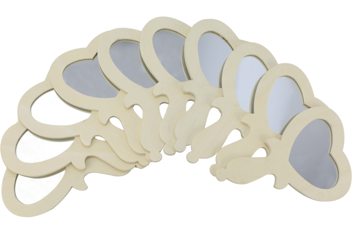 Handspiegels hart 11 x 16 cm, 10 stuks