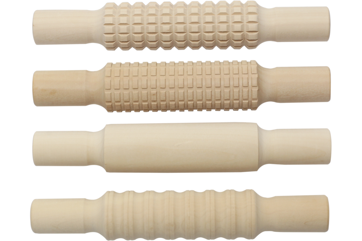 Kleiroller hout motieven Ø 3,5 x 21 cm, 4 stuks