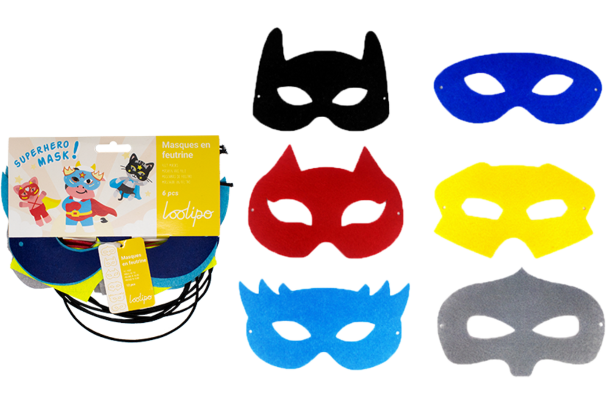 Superhelden maskers vilt 18 x 10 cm, 12 stuks