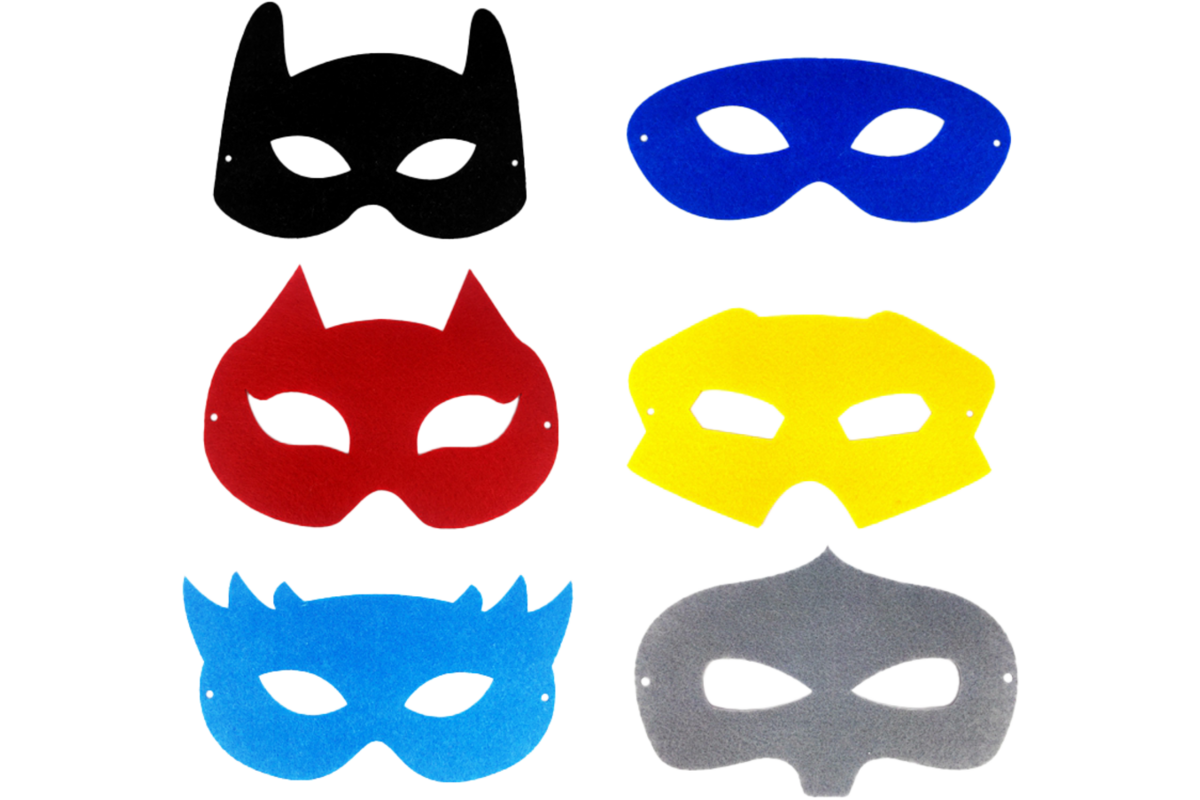 Superhelden maskers vilt 18 x 10 cm, 12 stuks