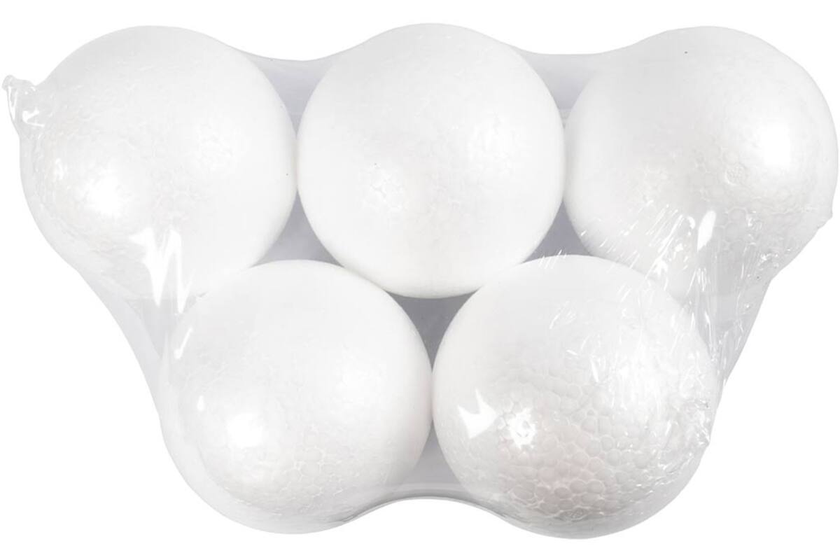 Tempex ballen 8 cm, wit, 5 stuks