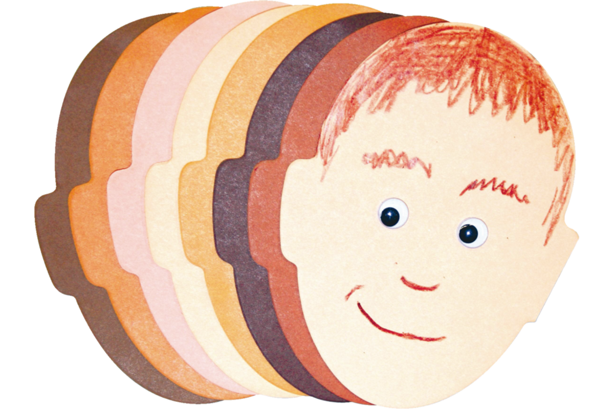 Gezichten karton huidkleuren 8 tinten 13 x 20 cm, 50 stuks