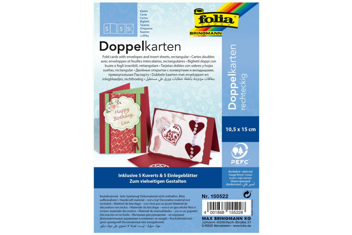 Wenskaart dubbel rood, 5 stuks