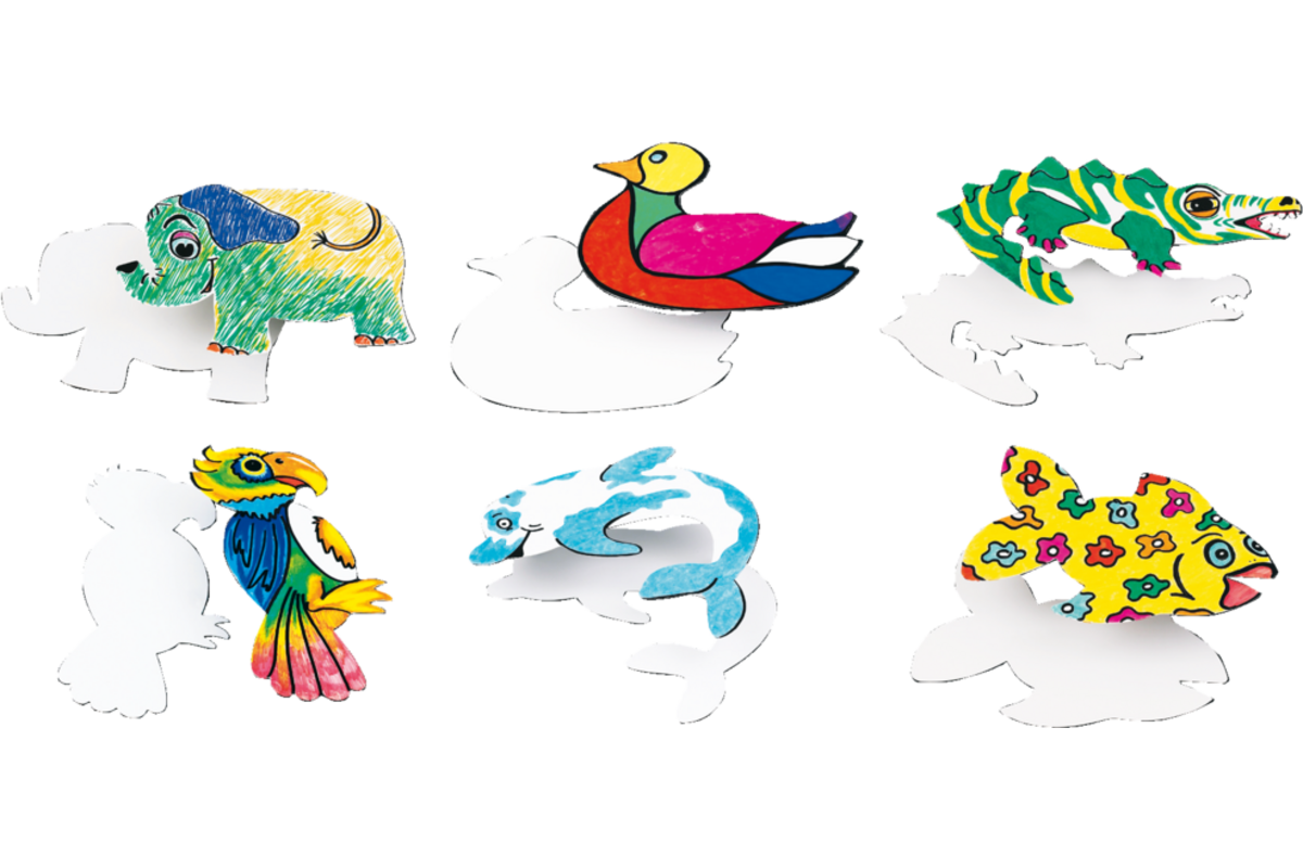Dierfiguren karton 20-30 cm 6 modellen, 24 stuks