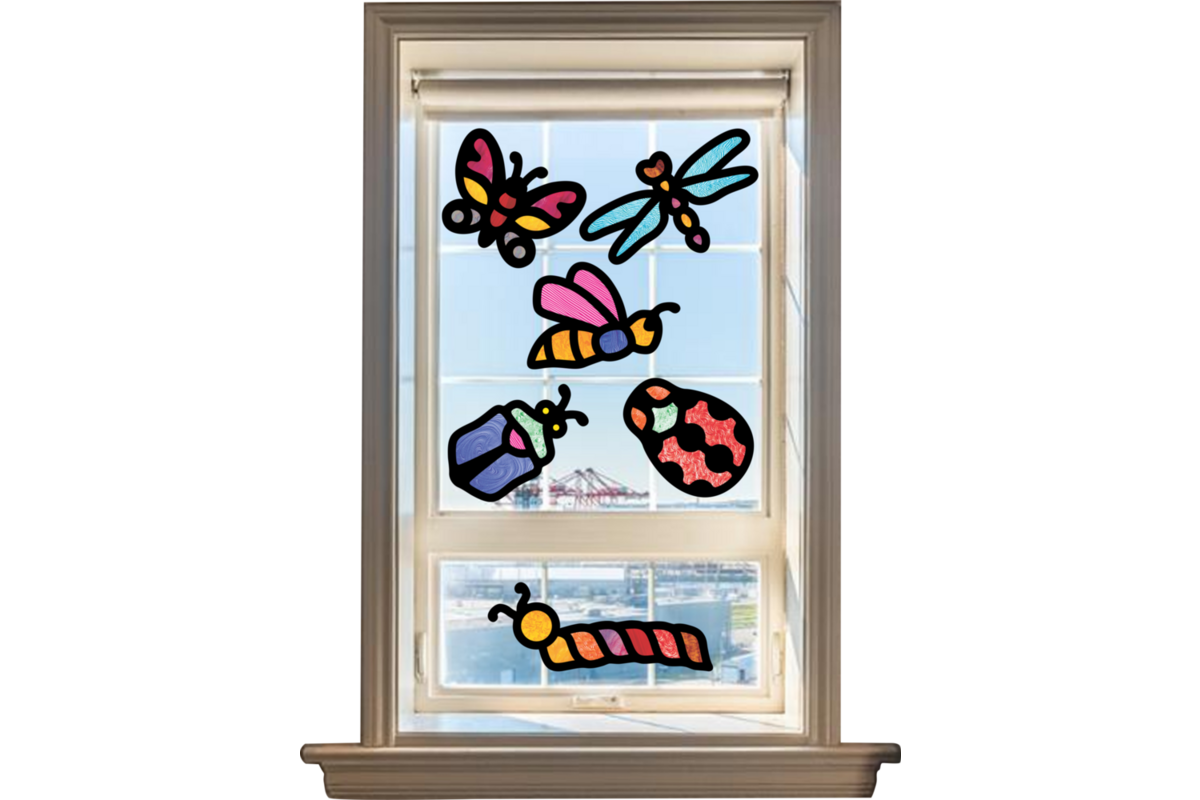 Glas in lood kader insecten 6 designs, 24 stuks
