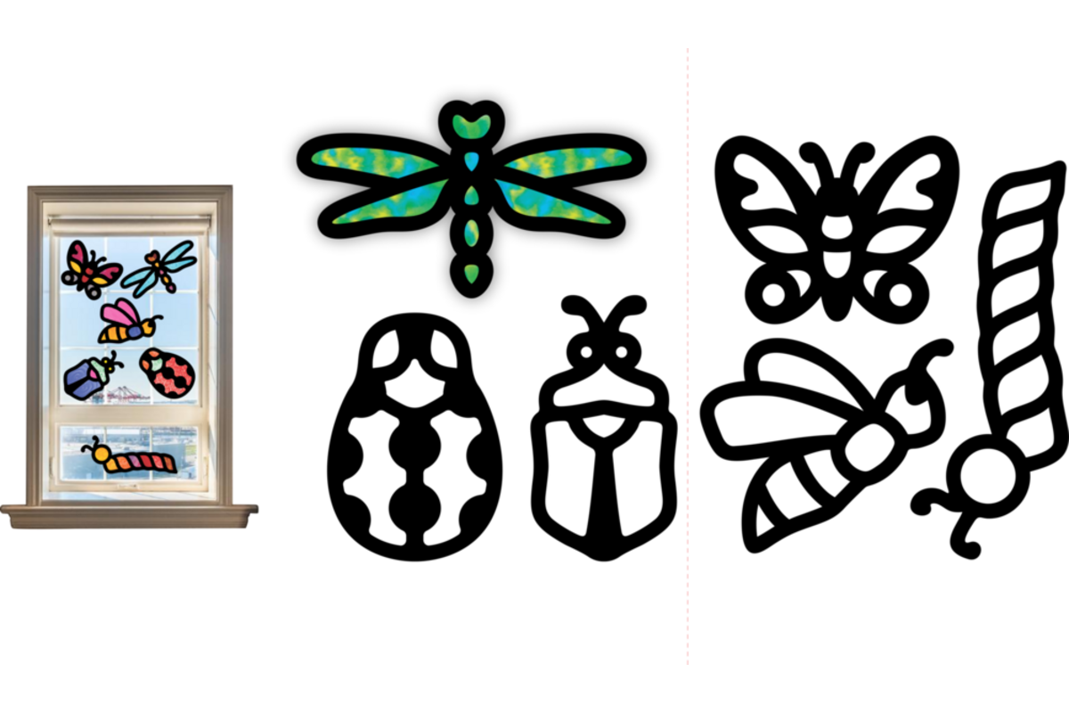 Glas in lood kader insecten 6 designs, 24 stuks