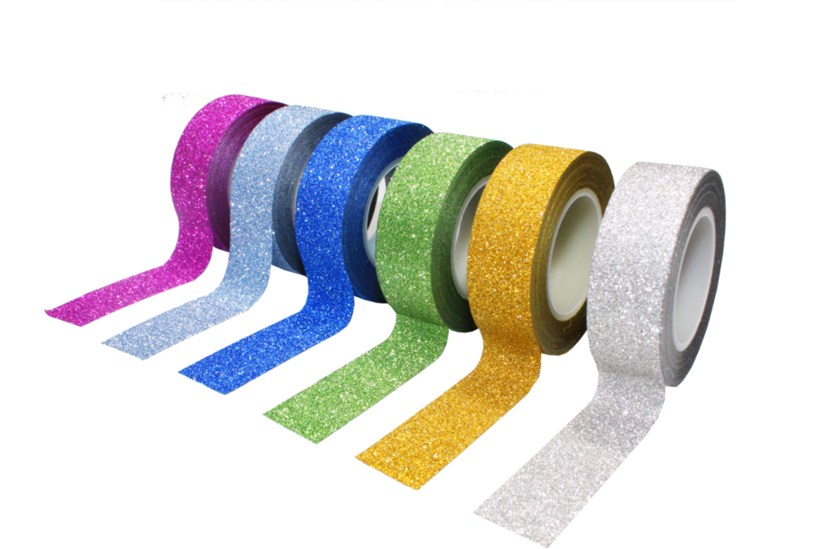 Tape glitter assorti 15mm x 10 meter, 6 stuks