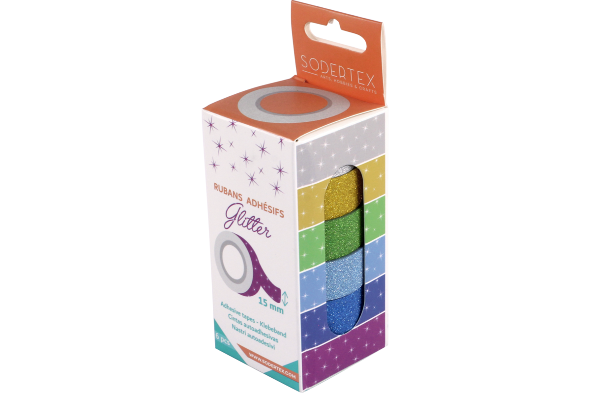 Tape glitter assorti 15mm x 10 meter, 6 stuks