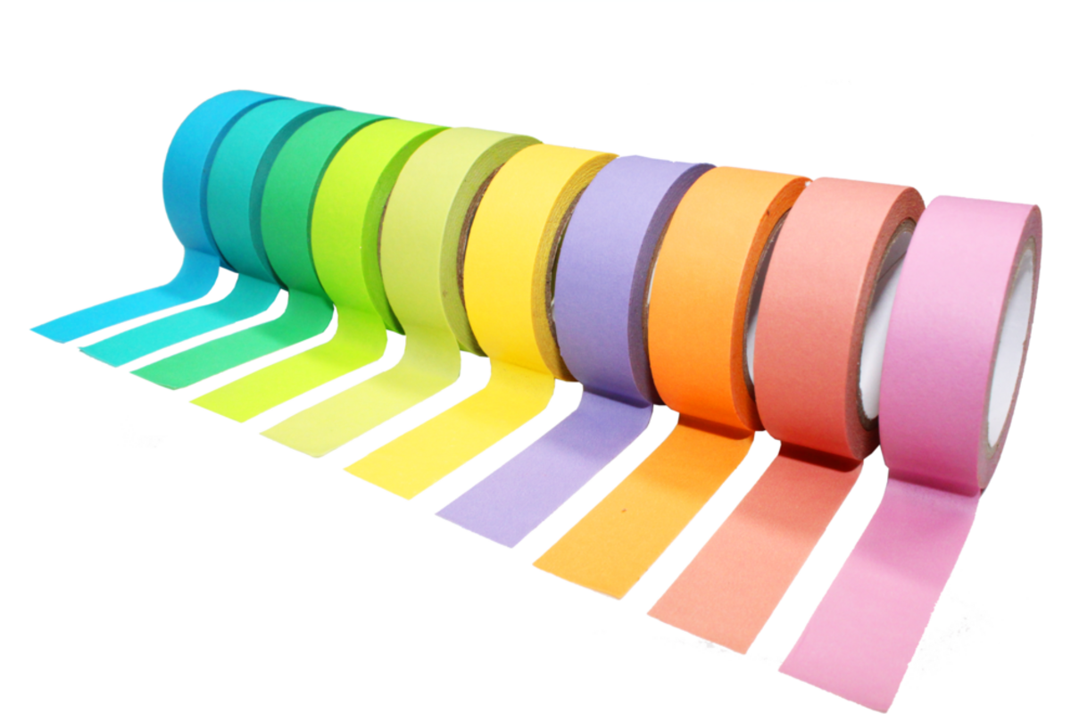Tape regenboog assorti 15mm x 10 meter, 10 stuks