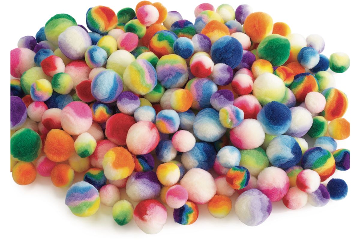 Pompons regenboog strepen, 180 stuks
