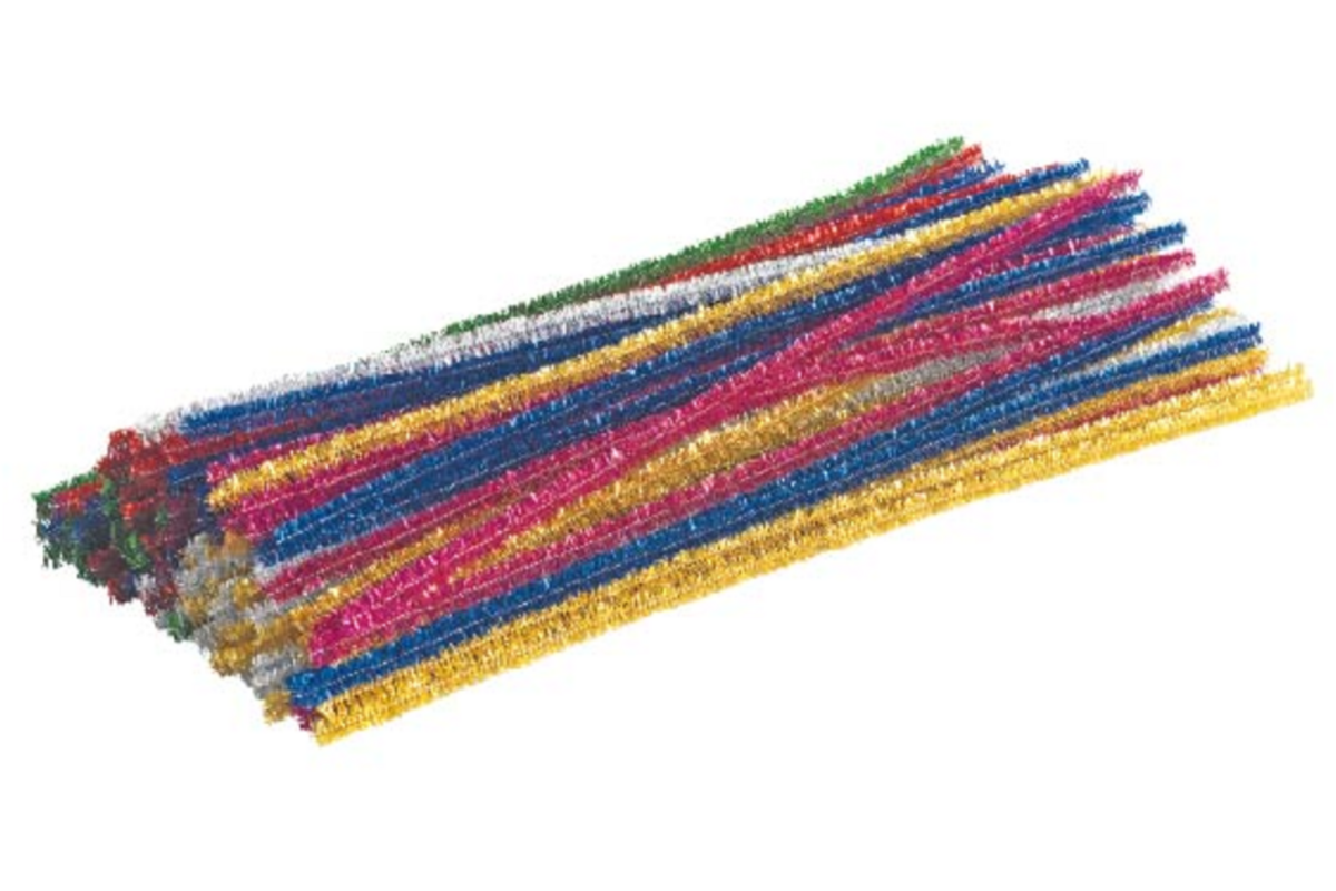 Chenilledraad 30,5 cm x 6 mm glitter assorti, 100 stuks