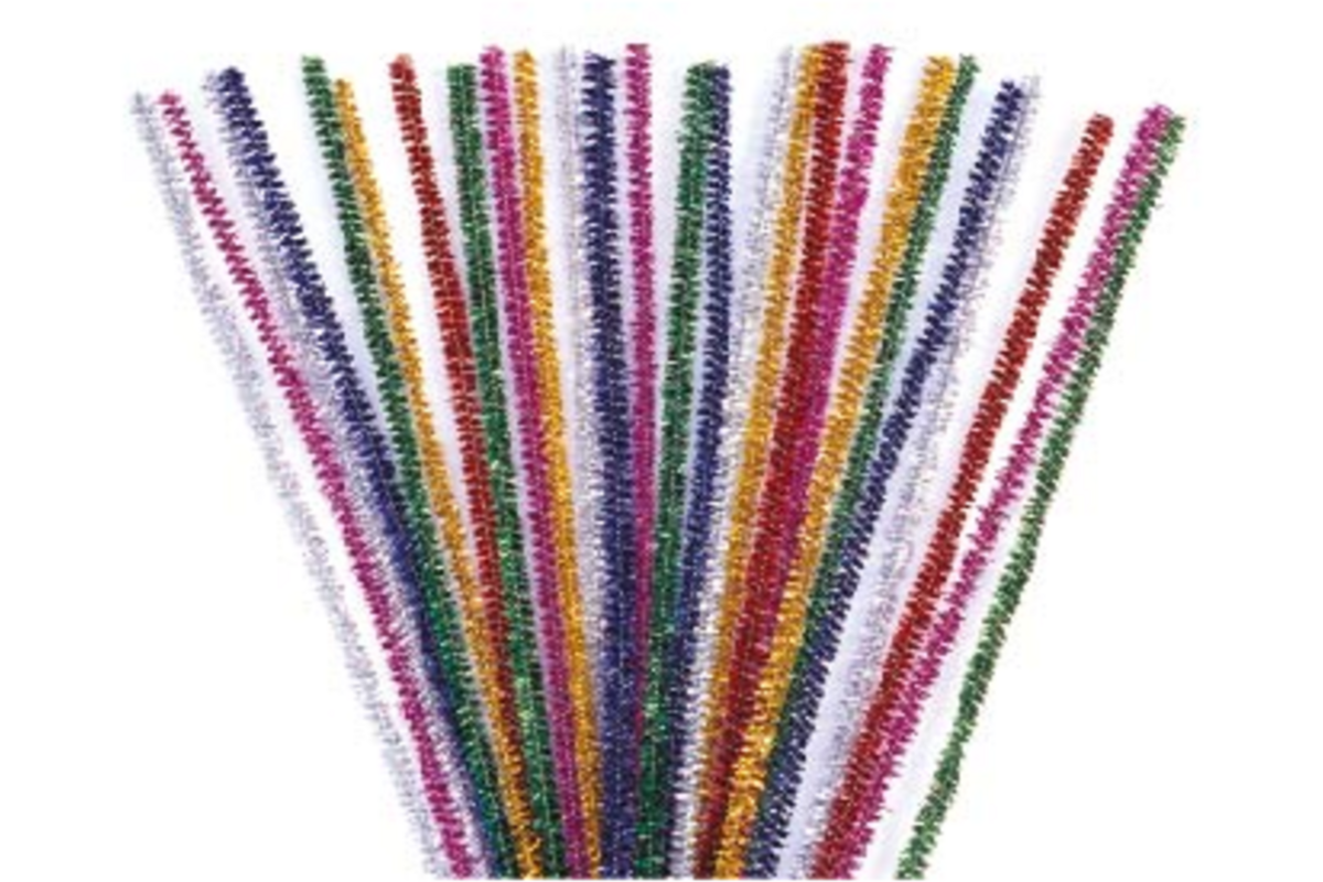 Chenilledraad 30,5 cm x 6 mm glitter assorti, 100 stuks