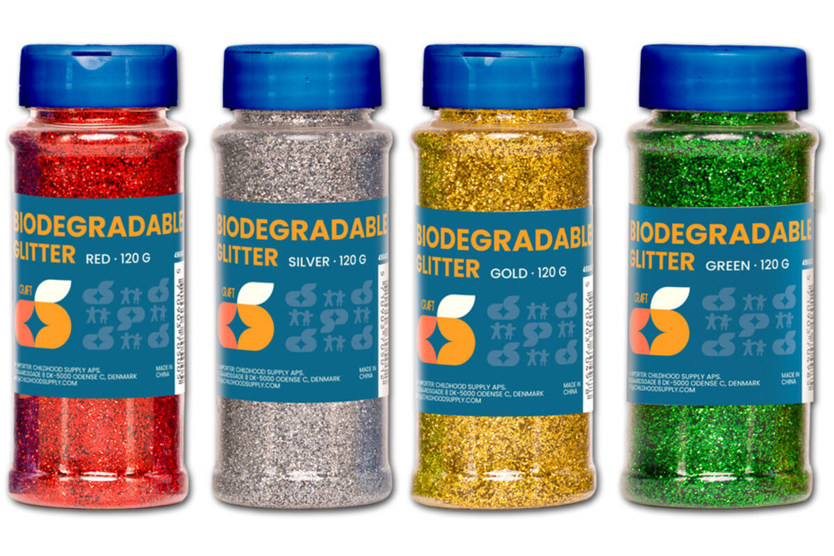 Glitter biologisch afbreekbaar 120 gram assorti, 4 stuks