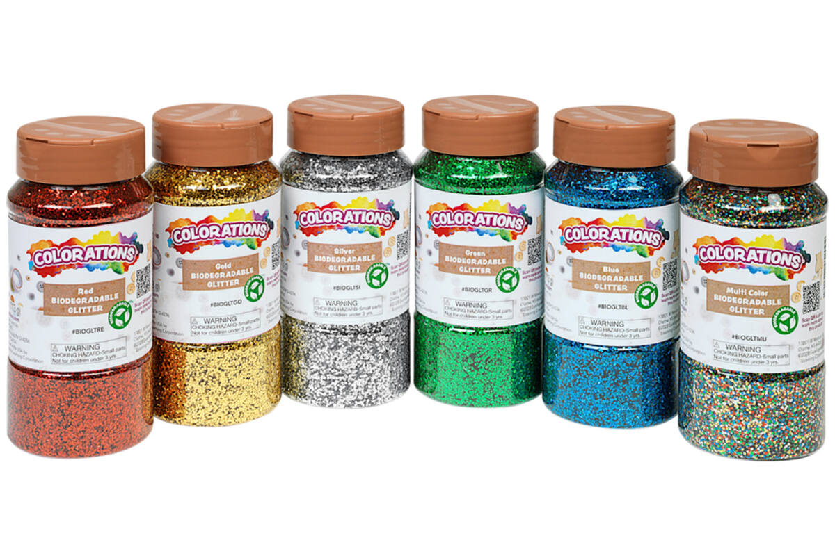 Glitter biologisch afbreekbaar 120  gram assorti, 6 stuks