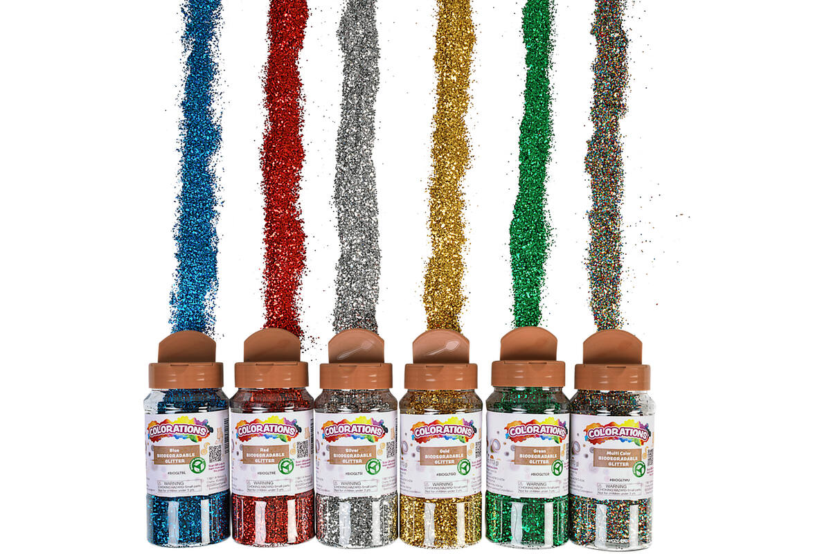 Glitter biologisch afbreekbaar 120  gram assorti, 6 stuks