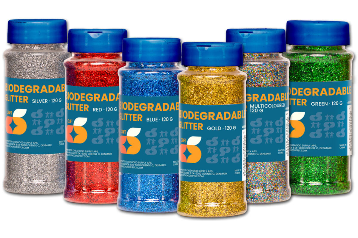 Glitter biologisch afbreekbaar 120  gram assorti, 6 stuks
