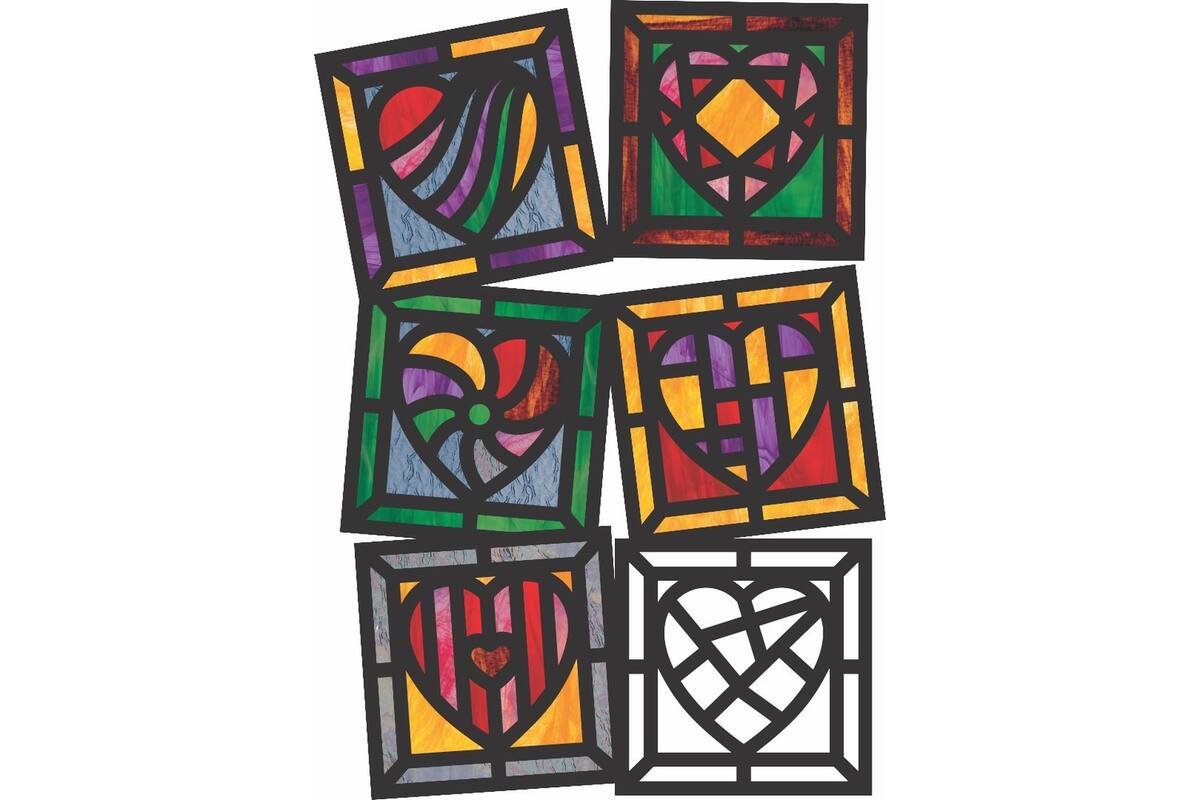 Glas in lood hartjes 20 x 20 cm, 24 stuks