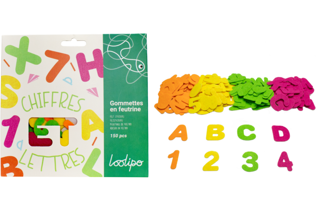 Vilt nummers en letters zelfklevend 3-5 cm, 150 stuks