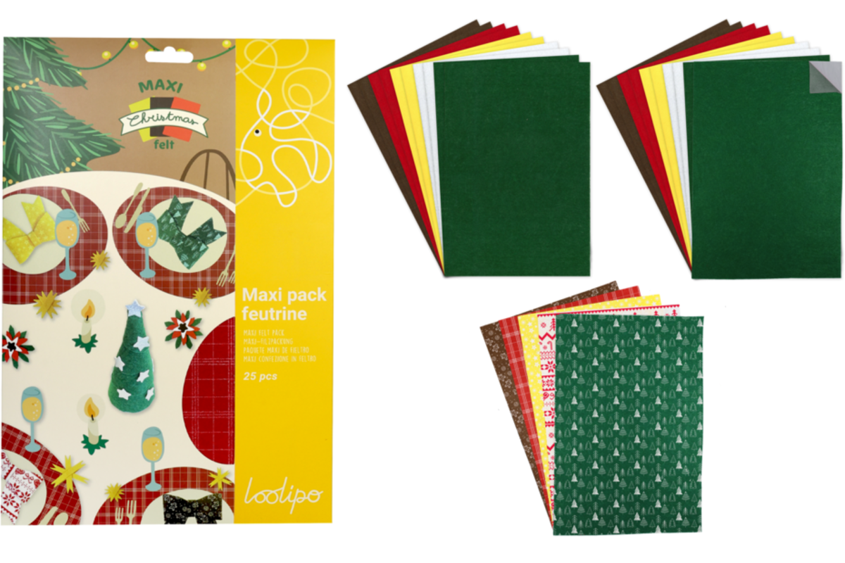 Vilt 20 x 30 cm kerst assortiment, 25 stuks