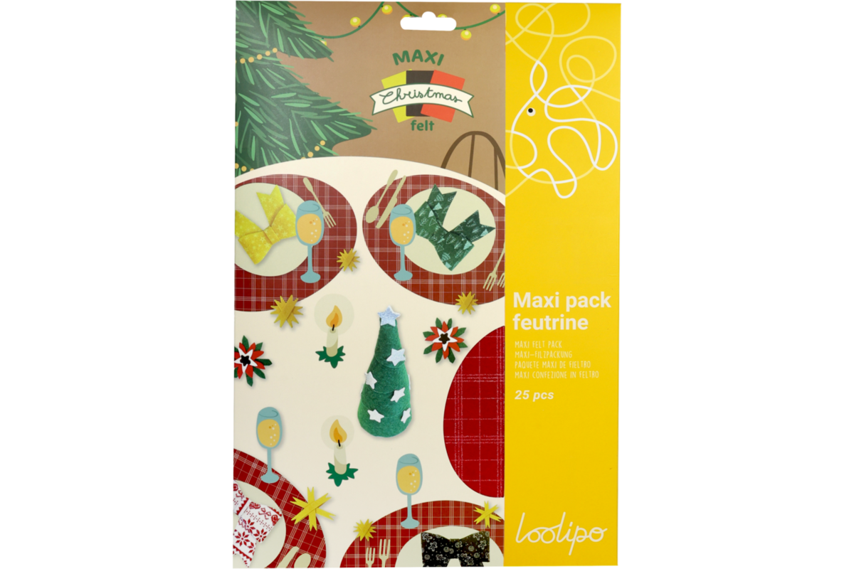 Vilt 20 x 30 cm kerst assortiment, 25 stuks