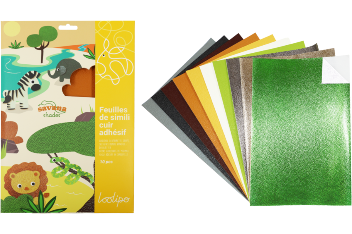 Kunstleer zelfklevend 20 x 30 cm savanne assorti, 10 stuks