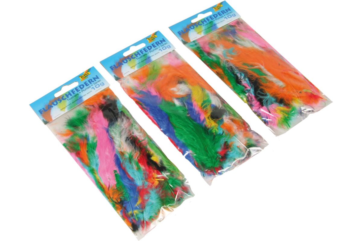 Dons-/kippenveren gekleurd, set van 3 zakjes elk 10 gram
