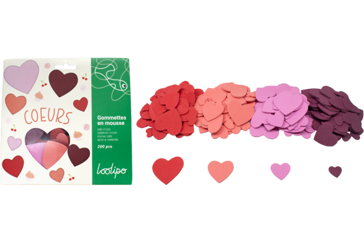 Foamstickers hartjes assorti, 200 stuks