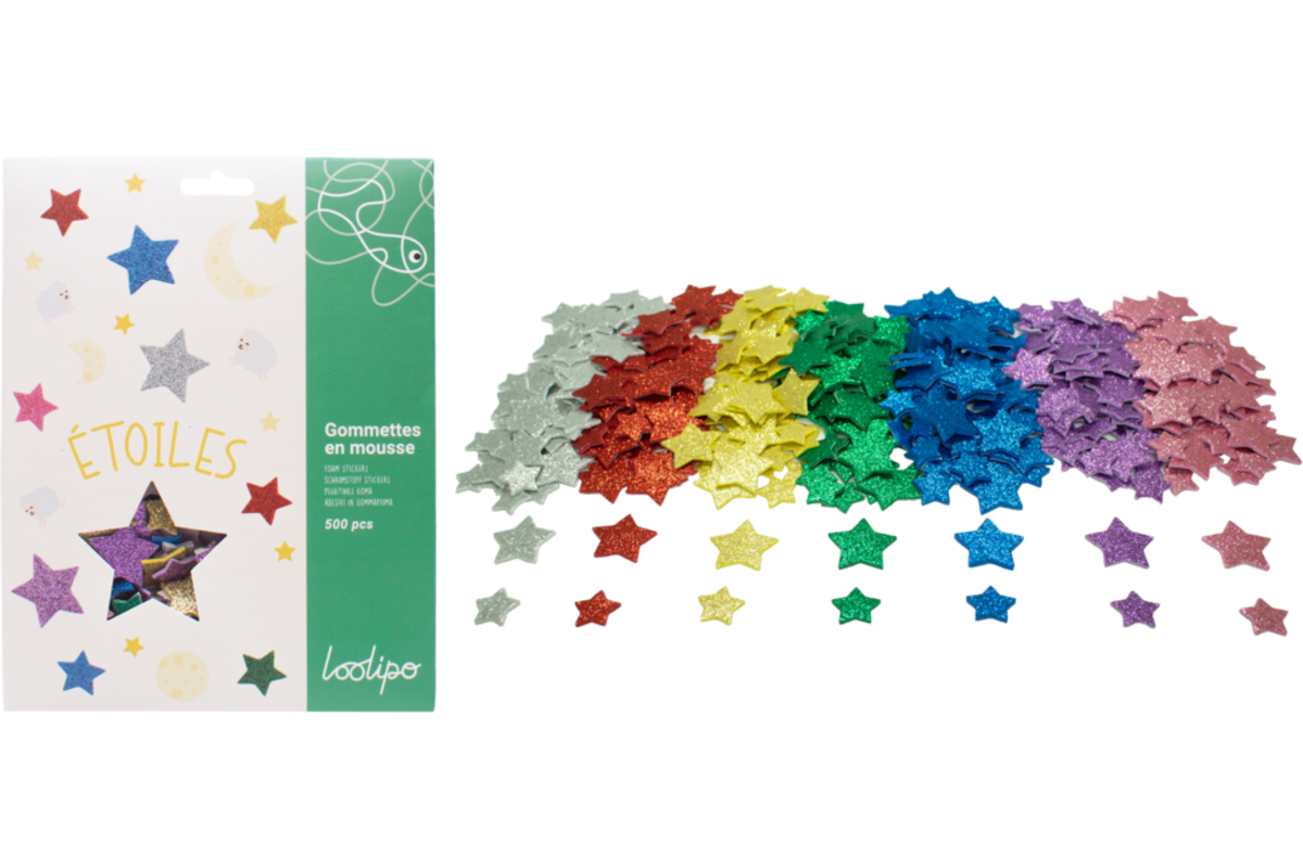 Foamstickers sterren assorti, 500 stuks