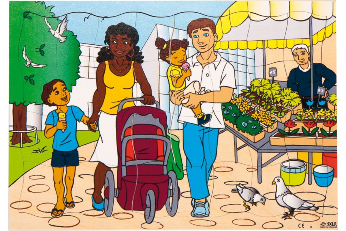 Rolf Puzzels - Puzzel familie op de markt, 32 stukjes