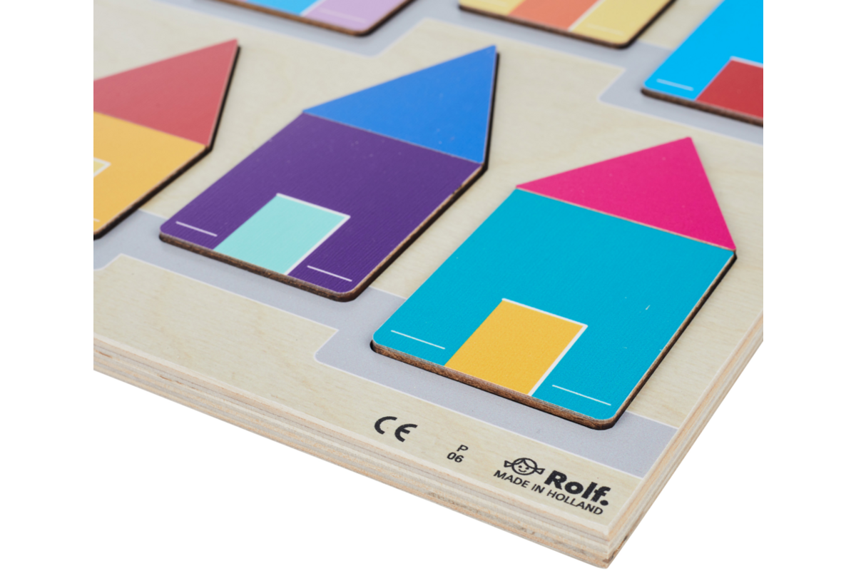 Rolf Puzzels - Reliëfpuzzel ontdek de grootte: een dak boven elk huis, 16 stukjes