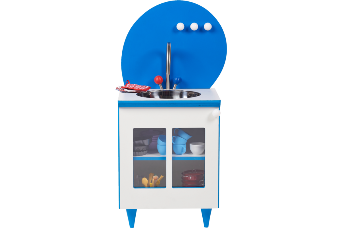 Rolf More - Keukenblok wit met blauwe achterwand en blauwe accenten