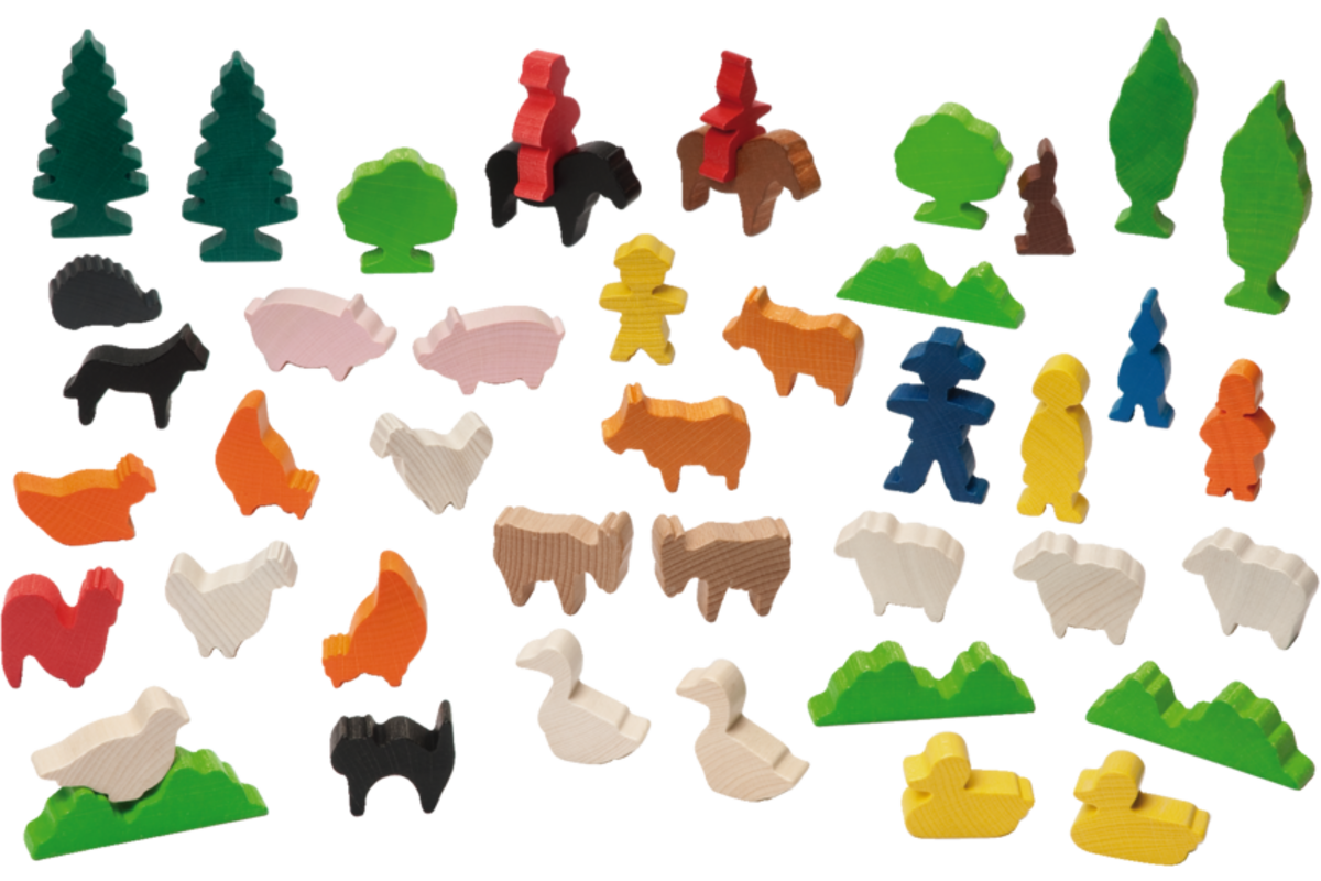 Houten figuren boerderij, set van 43 stuks