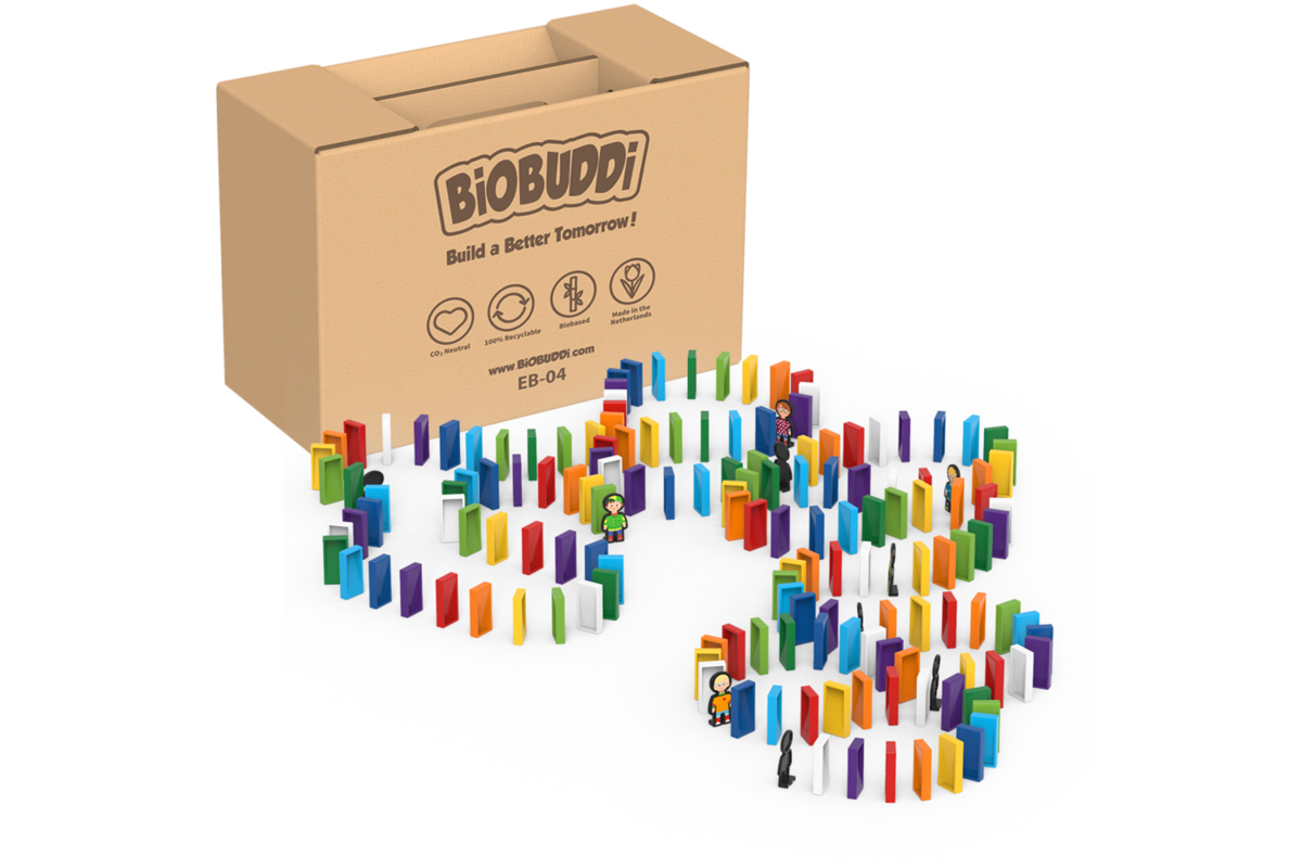 BiOBUDDi Domino 150, mix van 6 kleuren, inclusief 10 figuren