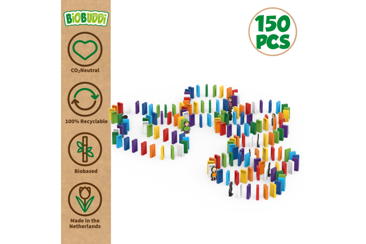 BiOBUDDi Domino 150, mix van 6 kleuren, inclusief 10 figuren