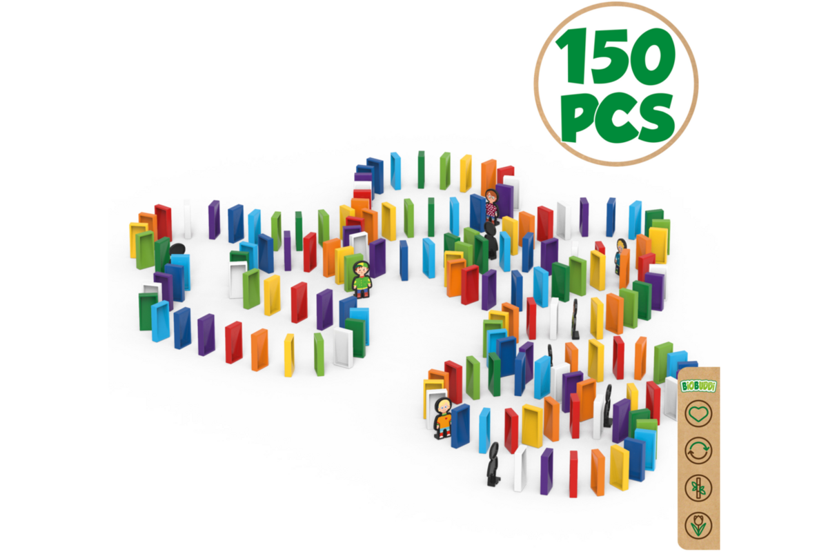 BiOBUDDi Domino 150, mix van 6 kleuren, inclusief 10 figuren