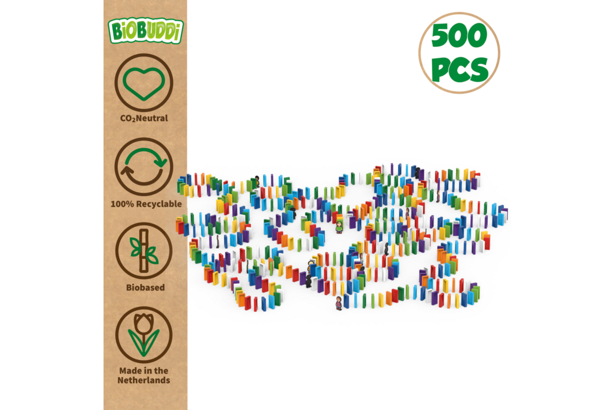 BiOBUDDi Domino 500 mix van 6 kleuren, inclusief 10 figuren