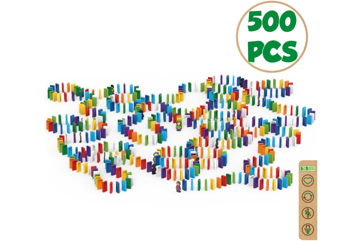 BiOBUDDi Domino 500 mix van 6 kleuren, inclusief 10 figuren