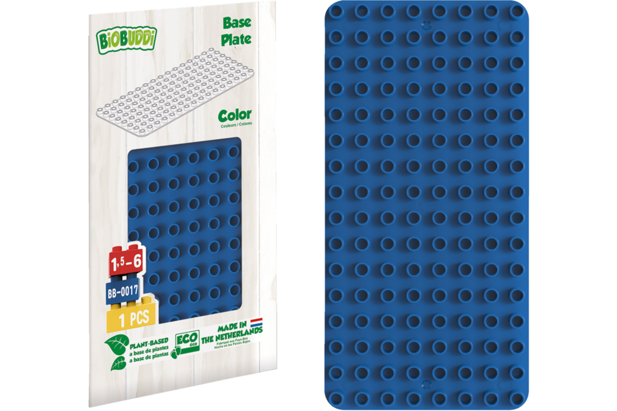 BiOBUDDi Education bouwplatenset 1x blauw, 1x groen, 1x rood en 1x geel