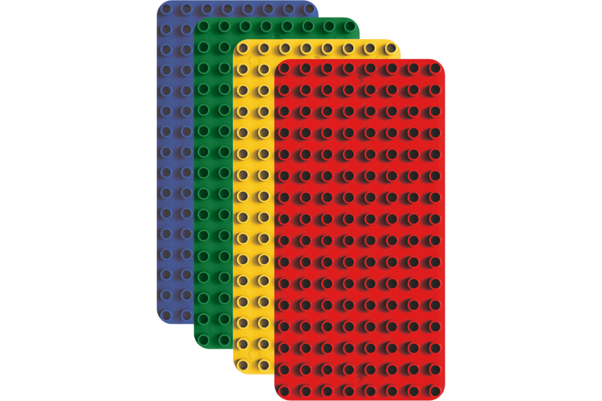 BiOBUDDi Education bouwplatenset 1x blauw, 1x groen, 1x rood en 1x geel