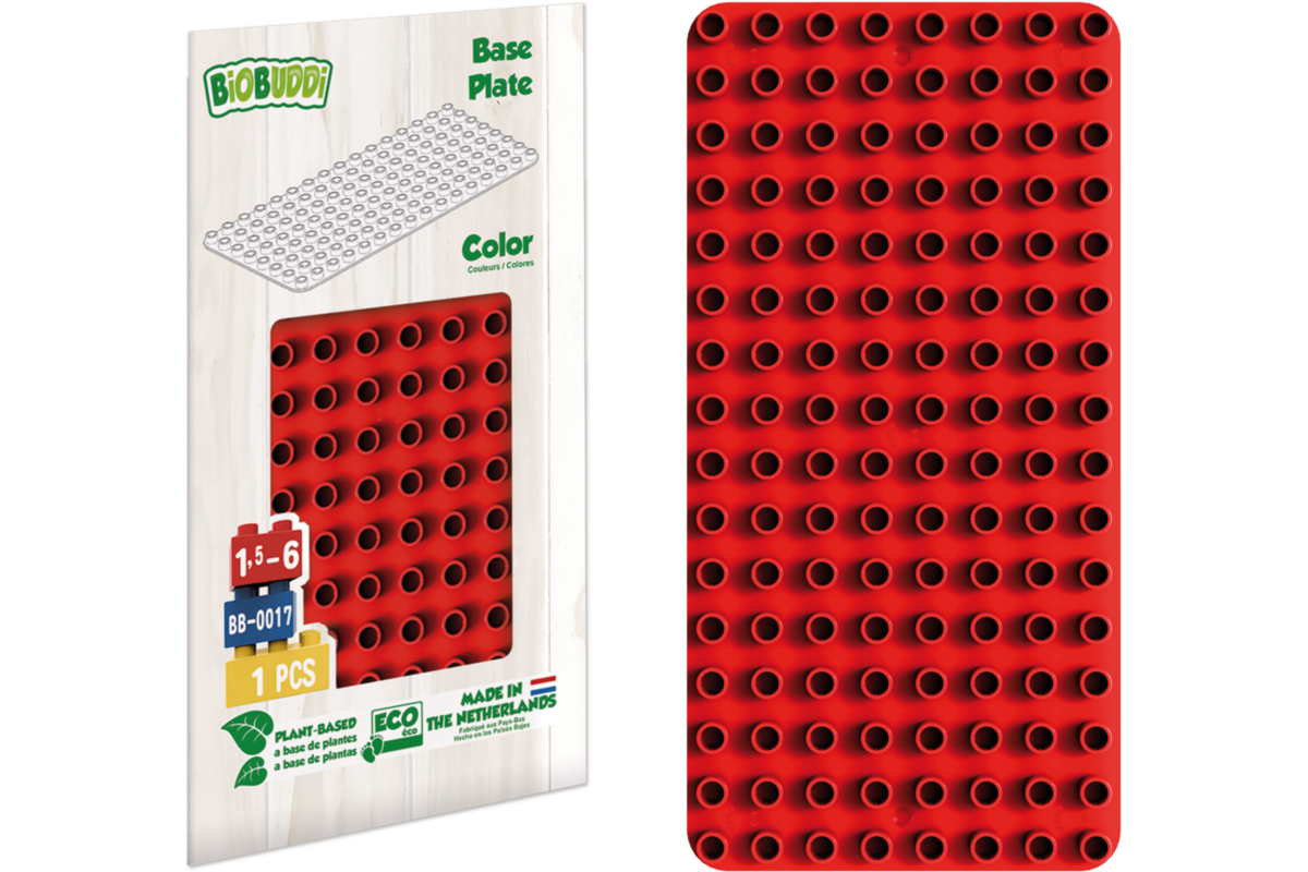 BiOBUDDi Education bouwplatenset 1x blauw, 1x groen, 1x rood en 1x geel