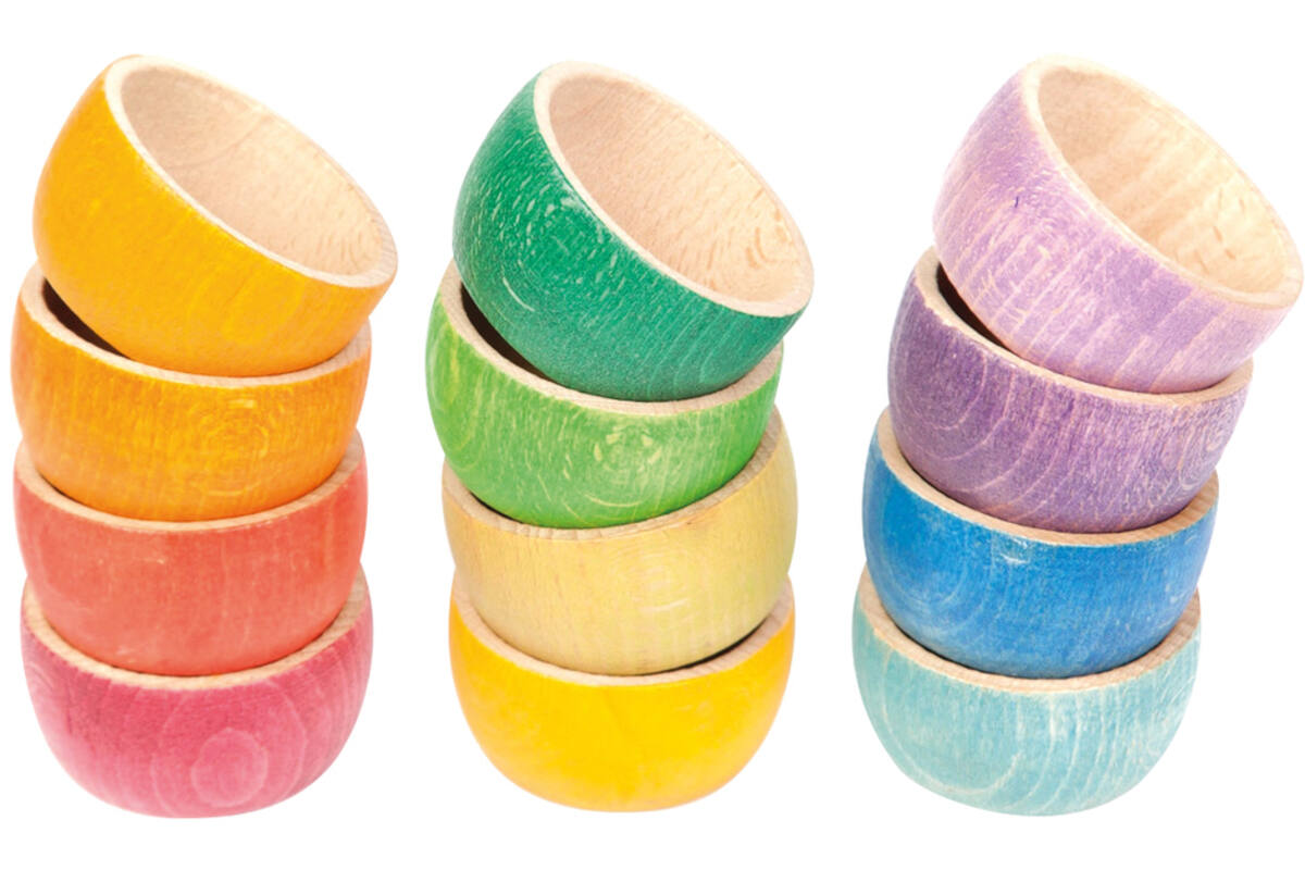 Open eind - Grapat Bowls - gekleurd - hout - set van 12 assorti