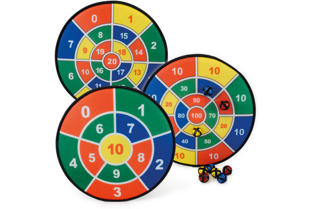 Dartschijven-rekenspel "bewegend leren", 12-delig