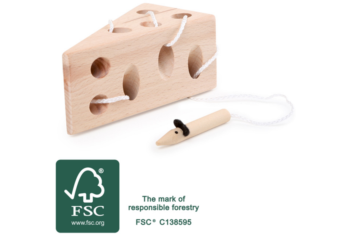 Small Foot - Kaas en Muis Houten Rijgspel