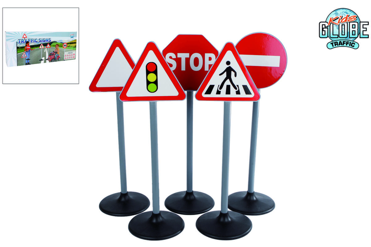 Kids Globe Maxi 5 verkeersborden dubbelzijdig met 10stickers