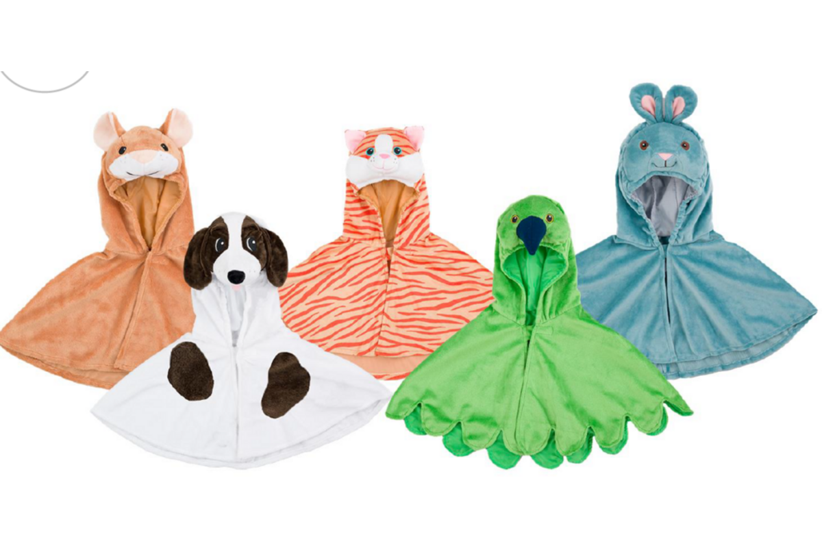 Huisdierencapes, set van 5, Muis, Hond, Kat, Vogel, Konijn